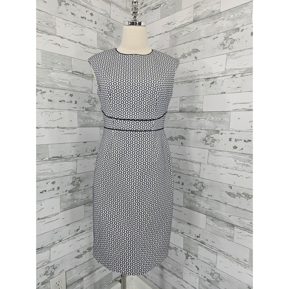 Brooks Brothers Womens 8P Navy White Geometric Floral Sheath Dress Sleeveless